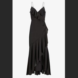 Express Satin Ruffle Wrap Hi-Lo Maxi Dress - Pitch Black - Size S